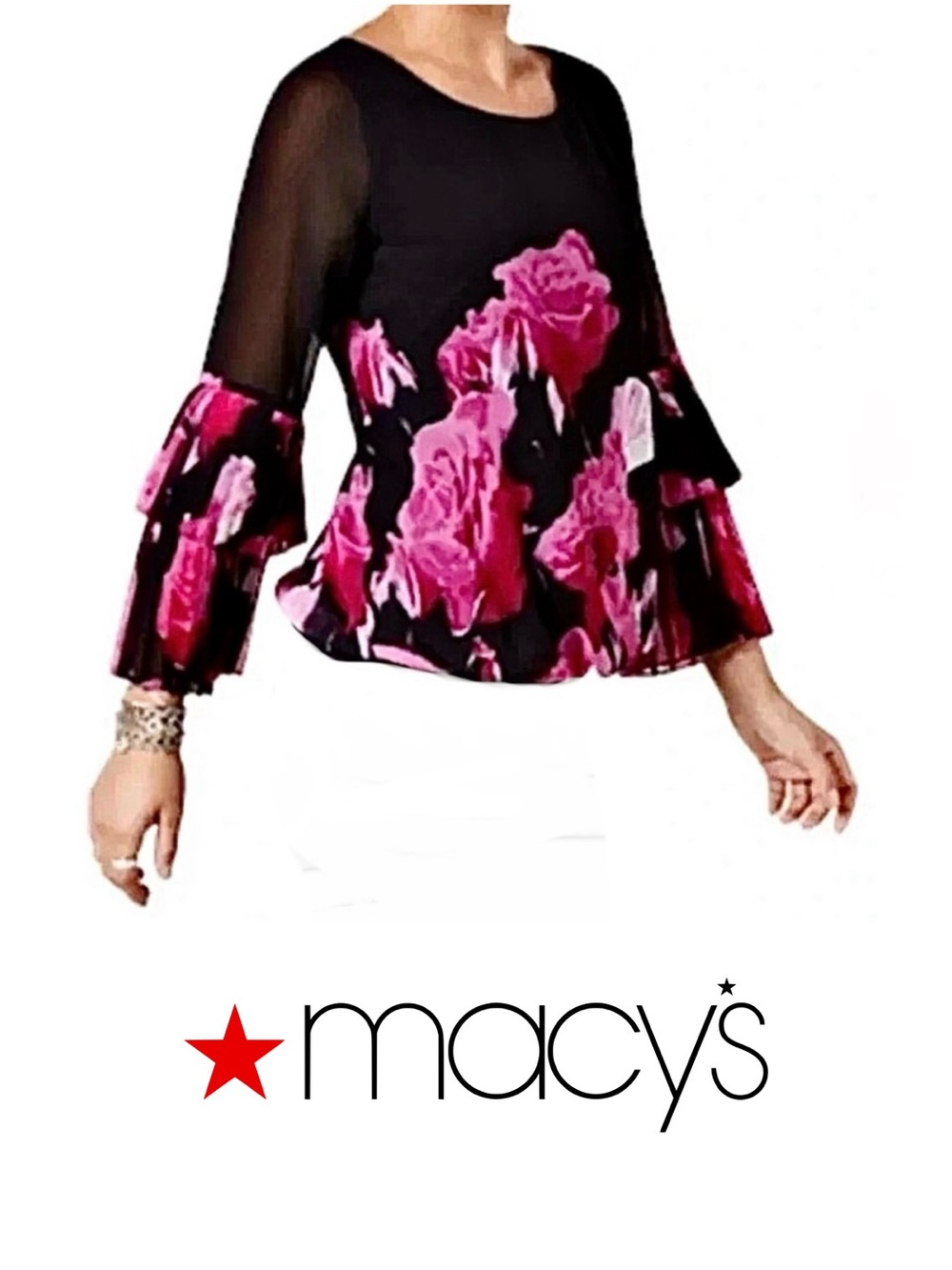 Alfani Black and Pink Floral Blouse